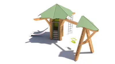CANOPY DESIGN : ARBRE CANOPÉE PLAYTREE S - avec toboggan et balançoire, ref PS-SLSW-01